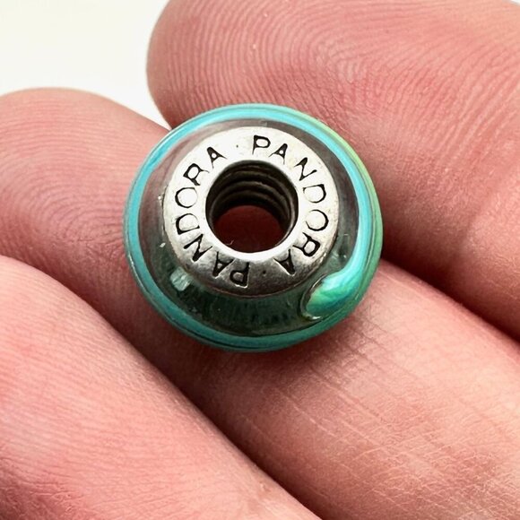 Pandora Green Swirl Murano Glass Charm 925 ALE Sterling Silver - Picture 3 of 4